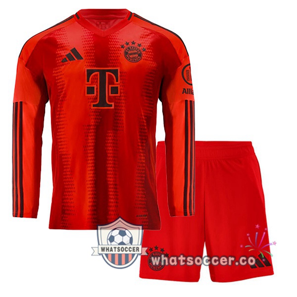 Bayern Munich Kids Home Soccer Jerseys Long Sleeve Red 2024-2025