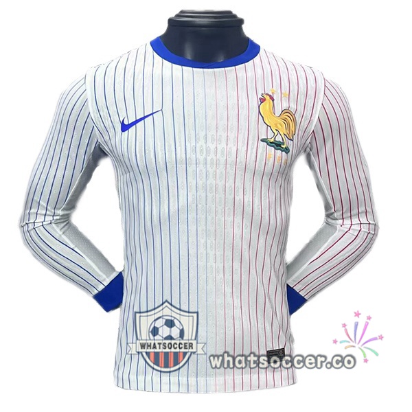 France Away Soccer Jerseys Long Sleeve White 2024-2025