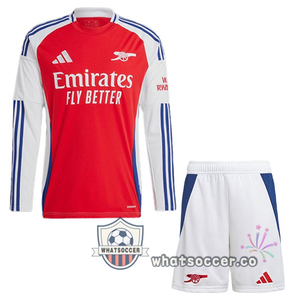 Arsenal Kids Home Soccer Jerseys Long Sleeve Red White 2024-2025