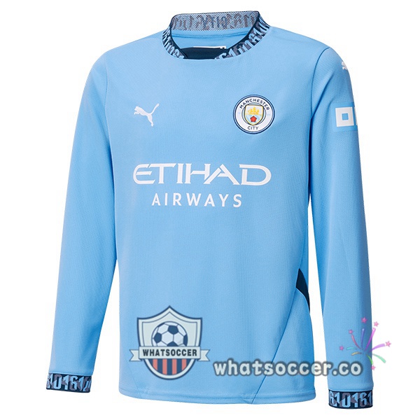 Manchester City Home Soccer Jerseys Long Sleeve Blue 2024-2025