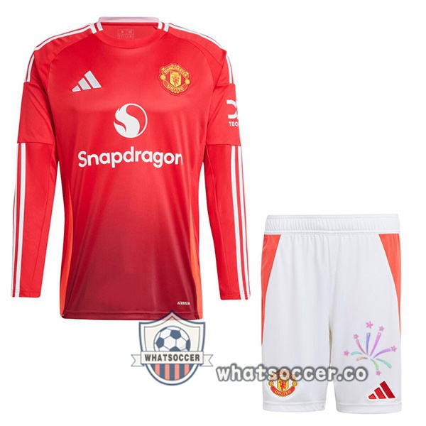 Manchester United Kids Home Soccer Jerseys Long Sleeve Red 2024-2025