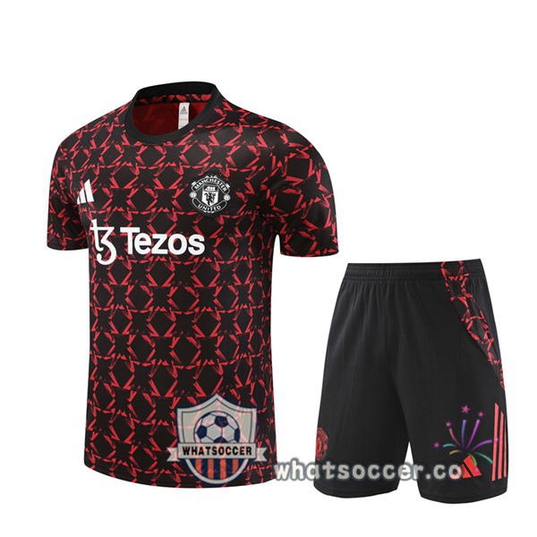 Manchester United Training T-Shirts + Shorts Black Red 2024-2025