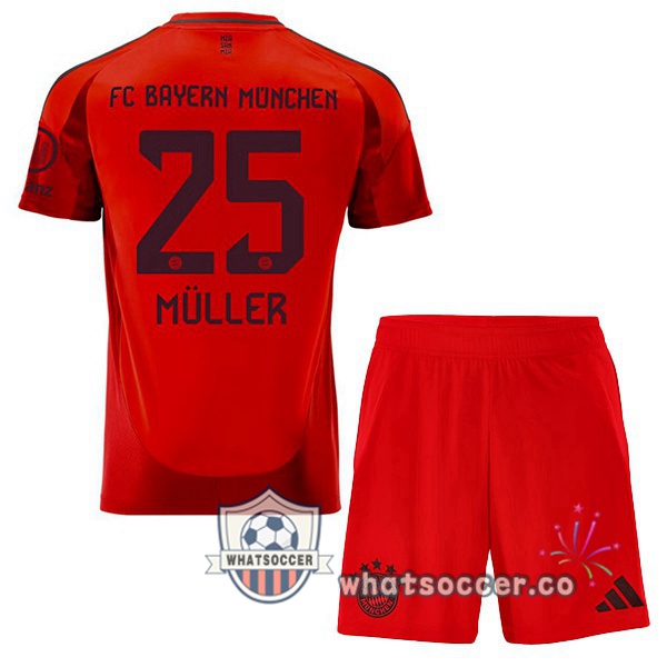 Bayern Munich (Müller 25) Kids Home Soccer Jerseys Red 2024-2025