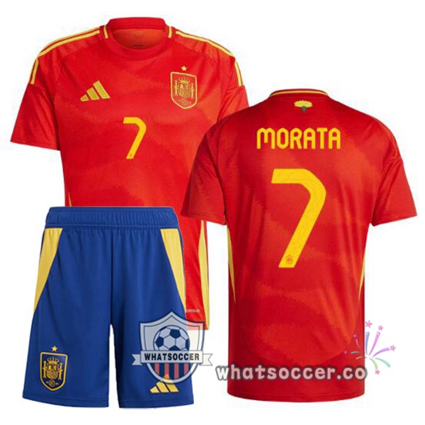 Spain (MORATA 7) Kids Home Soccer Jerseys Red 2024-2025