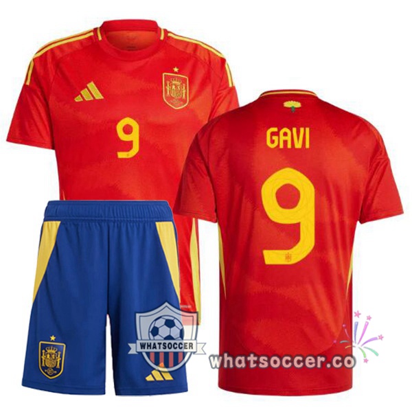 Spain (GAVI 9) Kids Home Soccer Jerseys Red 2024-2025