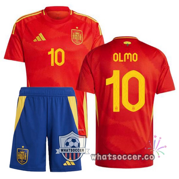 Spain (OLMO 10) Kids Home Soccer Jerseys Red 2024-2025