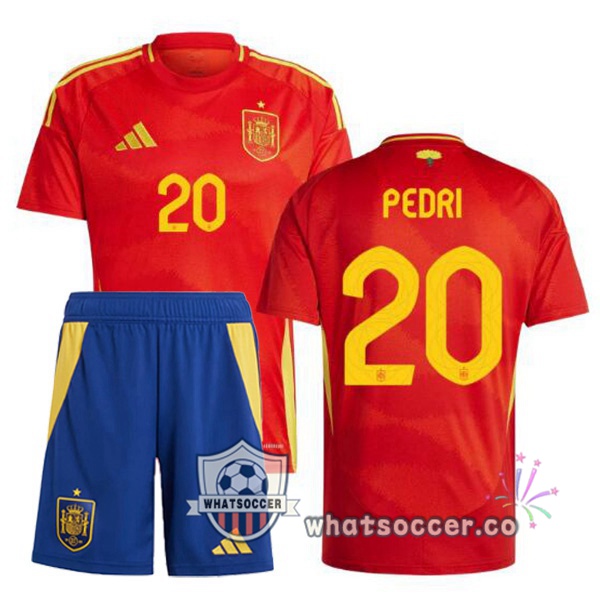 Spain (PEDRI 20) Kids Home Soccer Jerseys Red 2024-2025