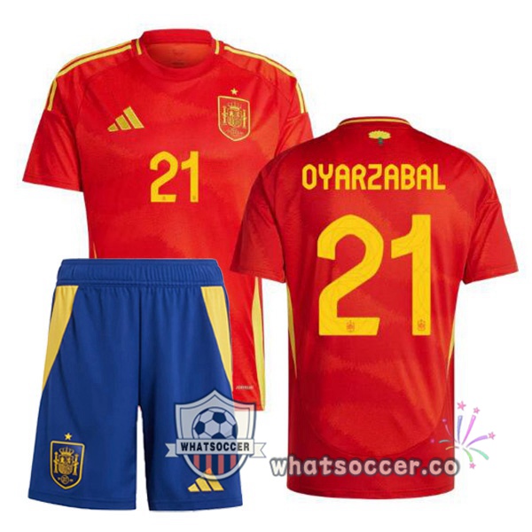 Spain (OYARZABAL 21) Kids Home Soccer Jerseys Red 2024-2025