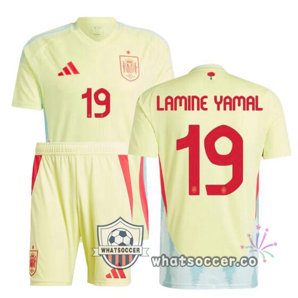 Spain (LAMINE YAMAL 19) Kids Away Soccer Jerseys Yellow 2024-2025