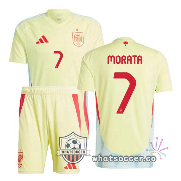 Spain (MORATA 7) Kids Away Soccer Jerseys Yellow 2024-2025