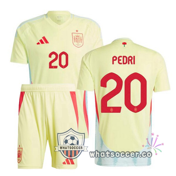 Spain (PEDRI 20) Kids Away Soccer Jerseys Yellow 2024-2025