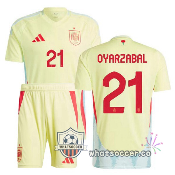 Spain (OYARZABAL 21) Kids Away Soccer Jerseys Yellow 2024-2025