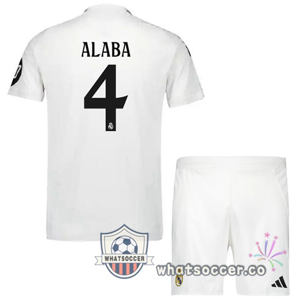 Real Madrid (Alaba 4) Kids Home Soccer Jerseys White 2024-2025