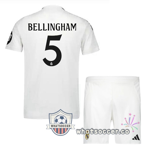 Real Madrid (Bellingham 5) Kids Home Soccer Jerseys White 2024-2025