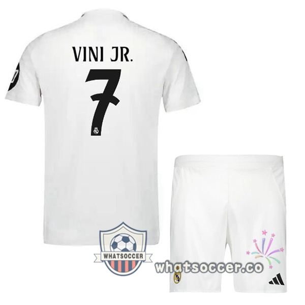 Real Madrid (Vini Jr. 7) Kids Home Soccer Jerseys White 2024-2025