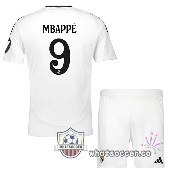 Real Madrid (Mbappé 9) Kids Home Soccer Jerseys White 2024-2025