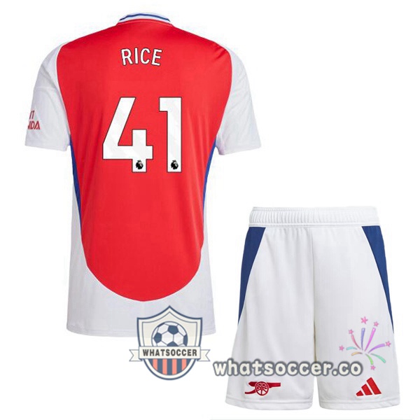 Arsenal (RICE 41) Kids Home Soccer Jerseys Red White 2024-2025
