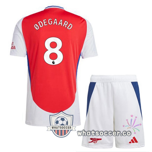 Arsenal (ØDEGAARD 8) Kids Home Soccer Jerseys Red White 2024-2025