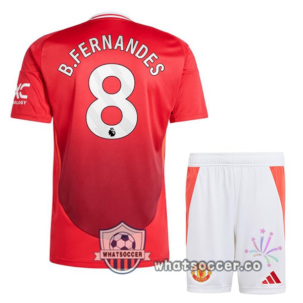 Manchester United (B.Fernandes 8) Kids Home Soccer Jerseys Red 2024-2025