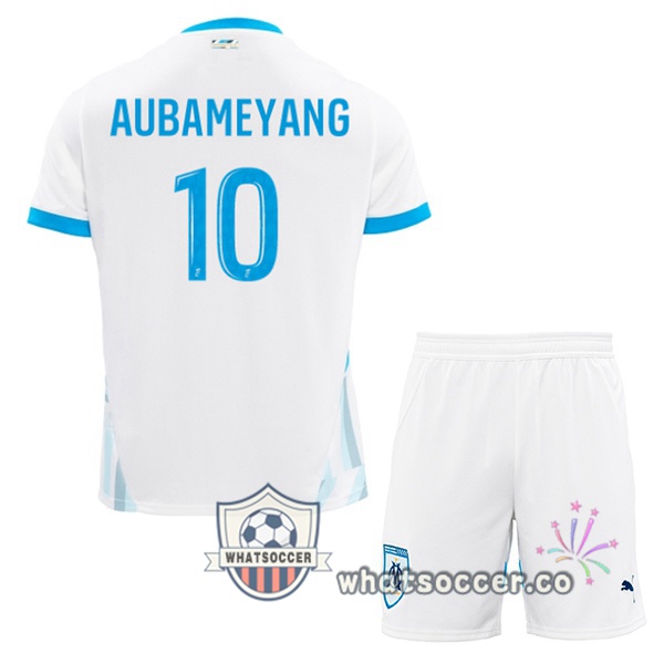 Olympique de Marseille (AUBAMEYANG 10) Kids Home Soccer Jerseys White 2024-2025