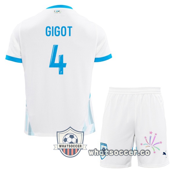Olympique de Marseille (GIGOT 4) Kids Home Soccer Jerseys White 2024-2025