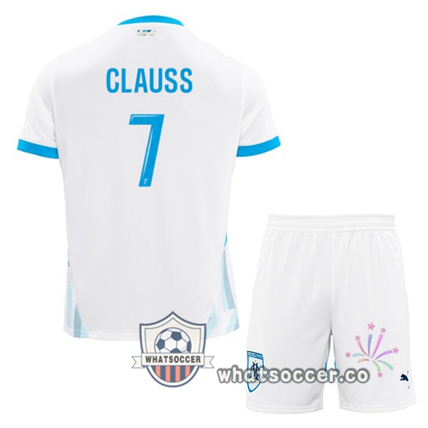 Olympique de Marseille (CLAUSS 7) Kids Home Soccer Jerseys White 2024-2025