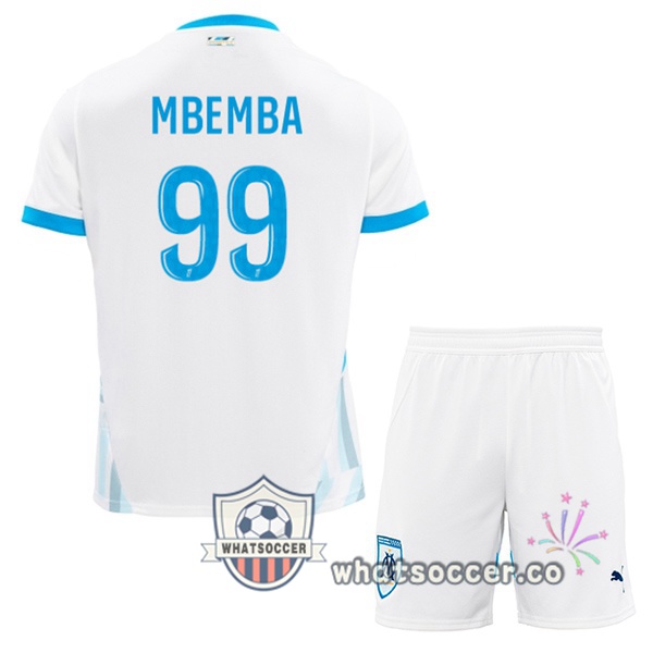 Olympique de Marseille (MBEMBA 99) Kids Home Soccer Jerseys White 2024-2025