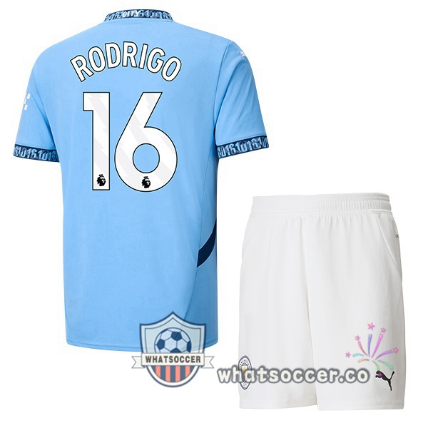 Manchester City (Rodrigo 16) Kids Home Soccer Jerseys Blue 2024-2025