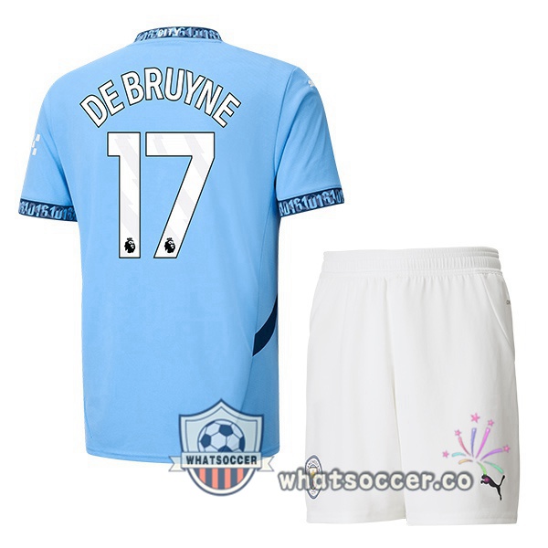 Manchester City (Kevin De Bruyne 17) Kids Home Soccer Jerseys Blue 2024-2025