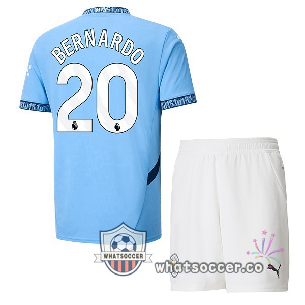 Manchester City (Bernardo Silva 20) Kids Home Soccer Jerseys Blue 2024-2025