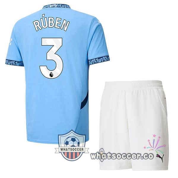 Manchester City (Ruben Dias 3) Kids Home Soccer Jerseys Blue 2024-2025