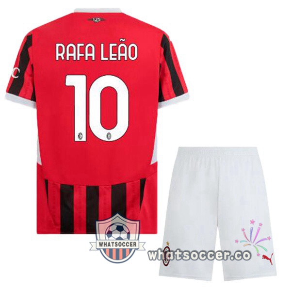AC Milan (Rafa Leão 10) Kids Home Soccer Jerseys Red Black 2024-2025