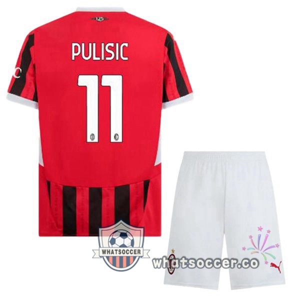 AC Milan (Pulisic 11) Kids Home Soccer Jerseys Red Black 2024-2025