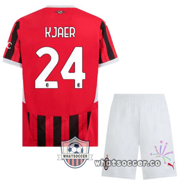 AC Milan (Kjaer 24) Kids Home Soccer Jerseys Red Black 2024-2025
