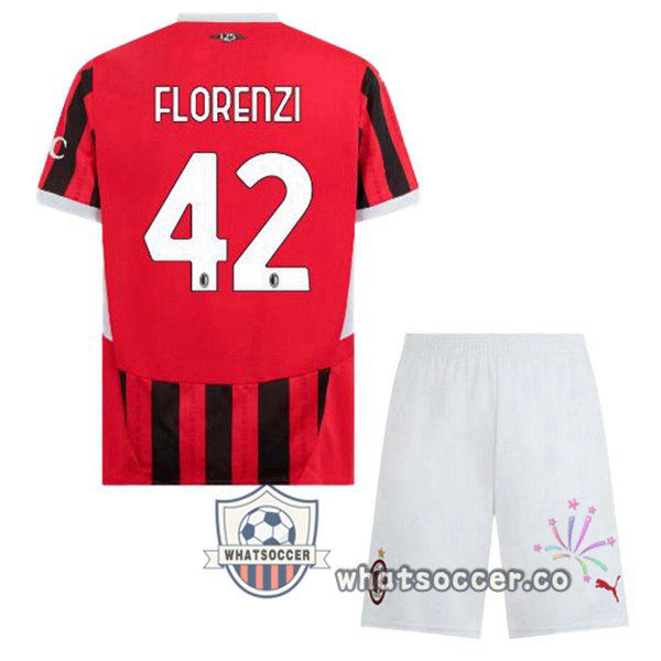AC Milan (Florenzi 42) Kids Home Soccer Jerseys Red Black 2024-2025