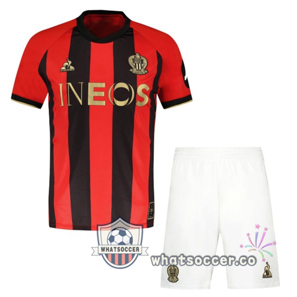 OGC Nice Kids Home Soccer Jerseys Red Black 2024-2025
