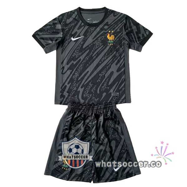 France Kids Goalkeeper Soccer Jerseys Black 2024-2025
