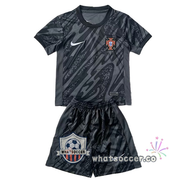 Portugal Kids Goalkeeper Soccer Jerseys Black 2024-2025
