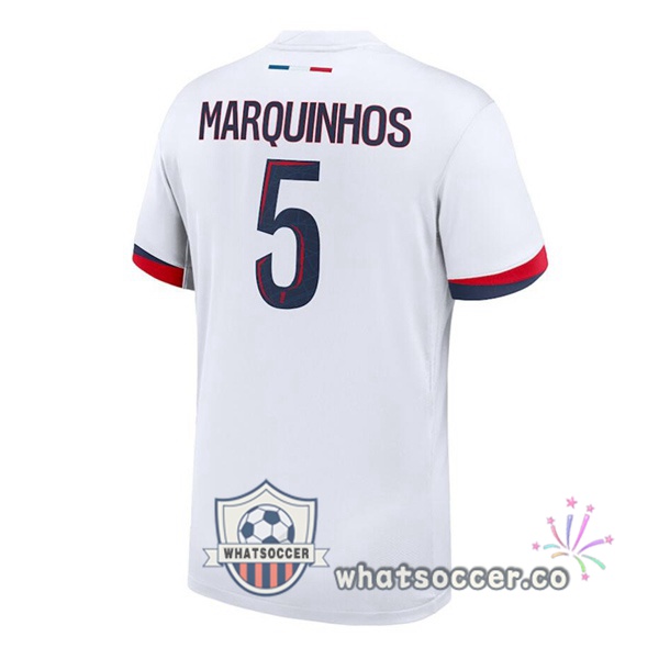Paris PSG (Marquinhos 5) Away Soccer Jerseys White 2024-2025