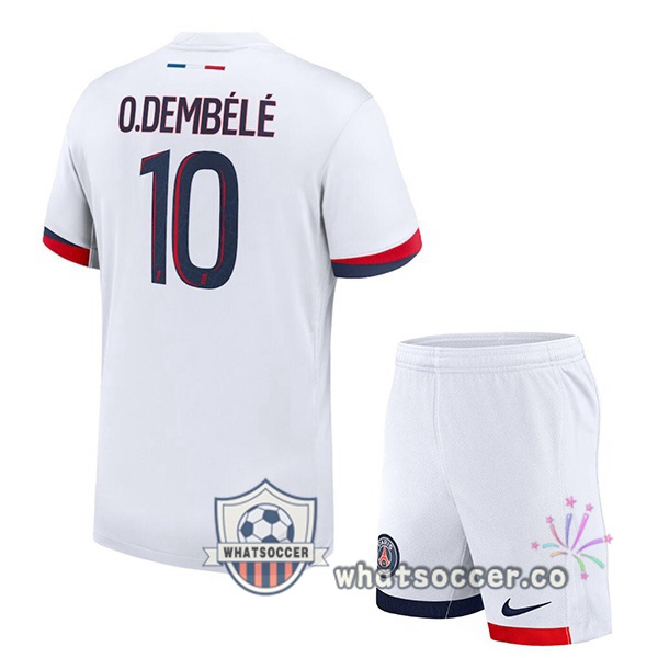 Paris PSG (O.Dembélé 10) Kids Away Soccer Jerseys White 2024-2025