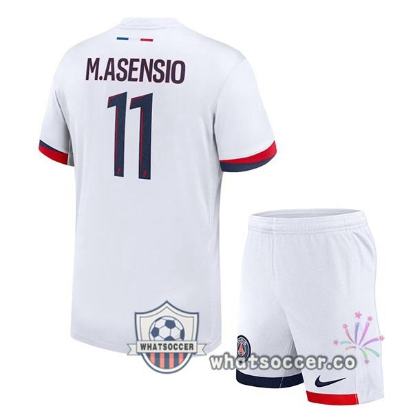 Paris PSG (M.Asensio 11) Kids Away Soccer Jerseys White 2024-2025