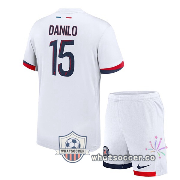Paris PSG (Danilo 15) Kids Away Soccer Jerseys White 2024-2025