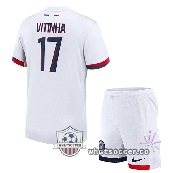 Paris PSG (Vitinha 17) Kids Away Soccer Jerseys White 2024-2025