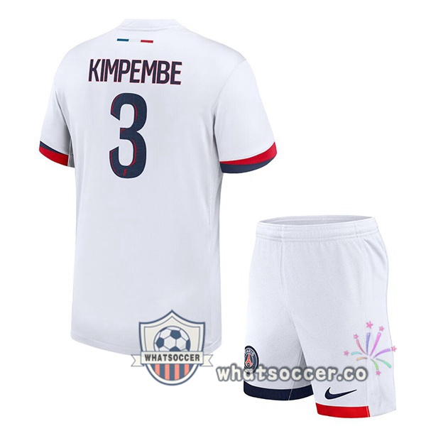 Paris PSG (Kimpembe 3) Kids Away Soccer Jerseys White 2024-2025