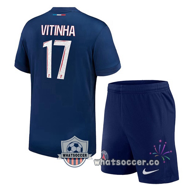 Paris PSG (Vitinha 17) Kids Home Soccer Jerseys Blue Royal 2024-2025