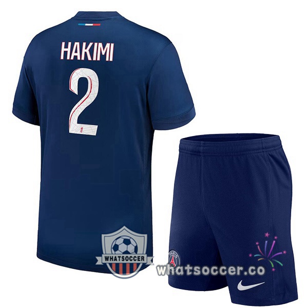Paris PSG (Hakimi 2) Kids Home Soccer Jerseys Blue Royal 2024-2025