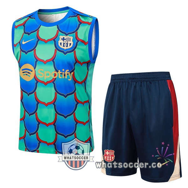 FC Barcelona Soccer Vest + Shorts Green Blue 2024-2025