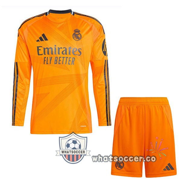 Real Madrid Kids Away Soccer Jerseys Long Sleeve Orange 2024-2025