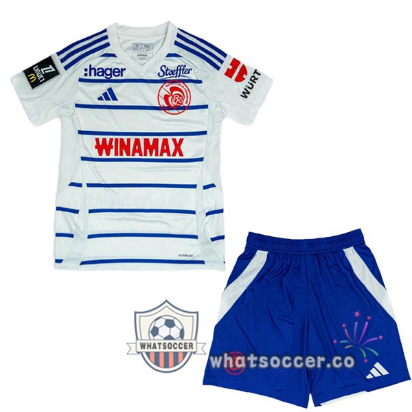 RC Strasbourg Alsace Kids Away Soccer Jerseys White 2024-2025