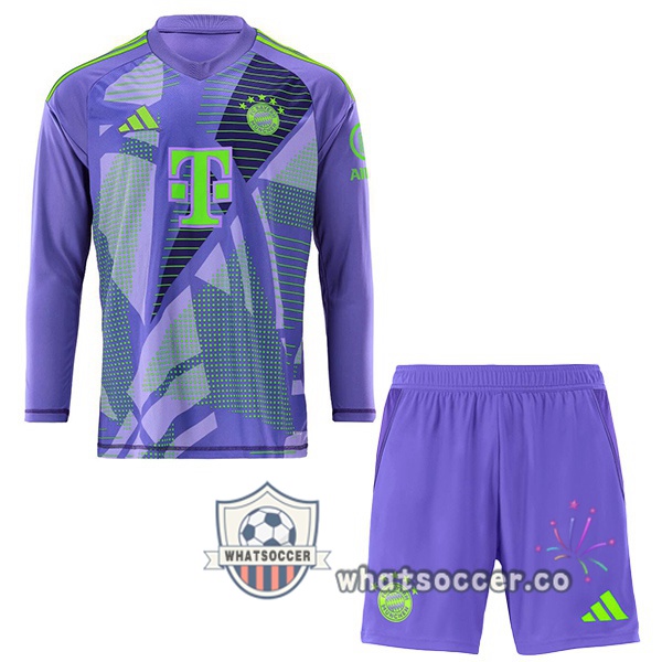 Bayern Munich Kids Goalkeeper Soccer Jerseys Long Sleeve Purple 2024-2025